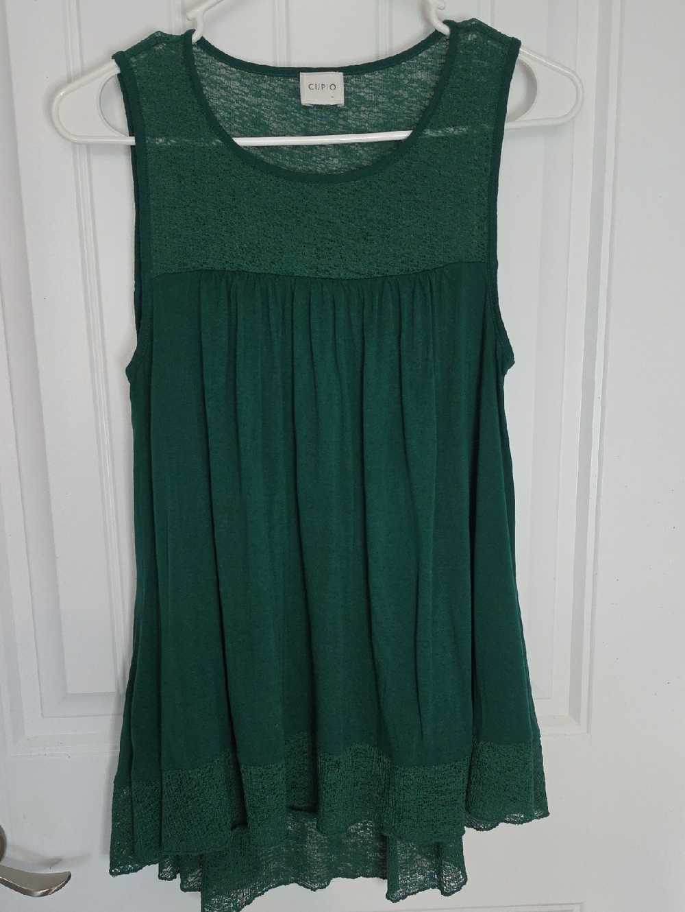 Cupio Emerald Green Lace Yoke Tank Top